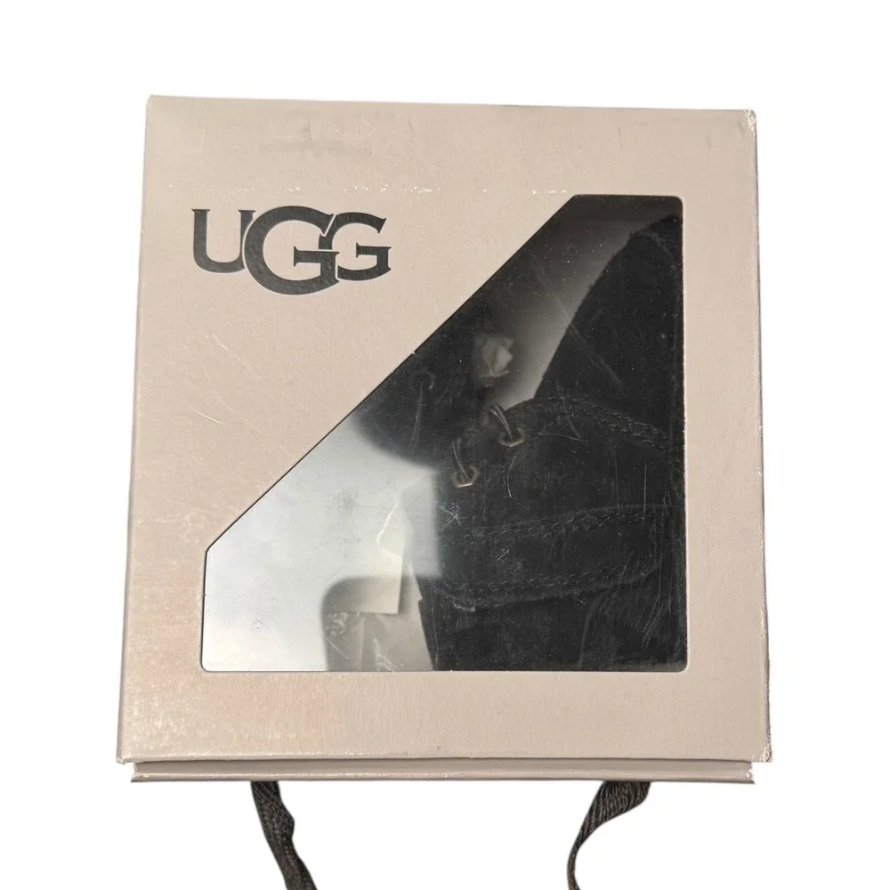 UGG Baby Neumel Black Suede Leather Shearling Lined‎ Lace Up Boots Shoes SU